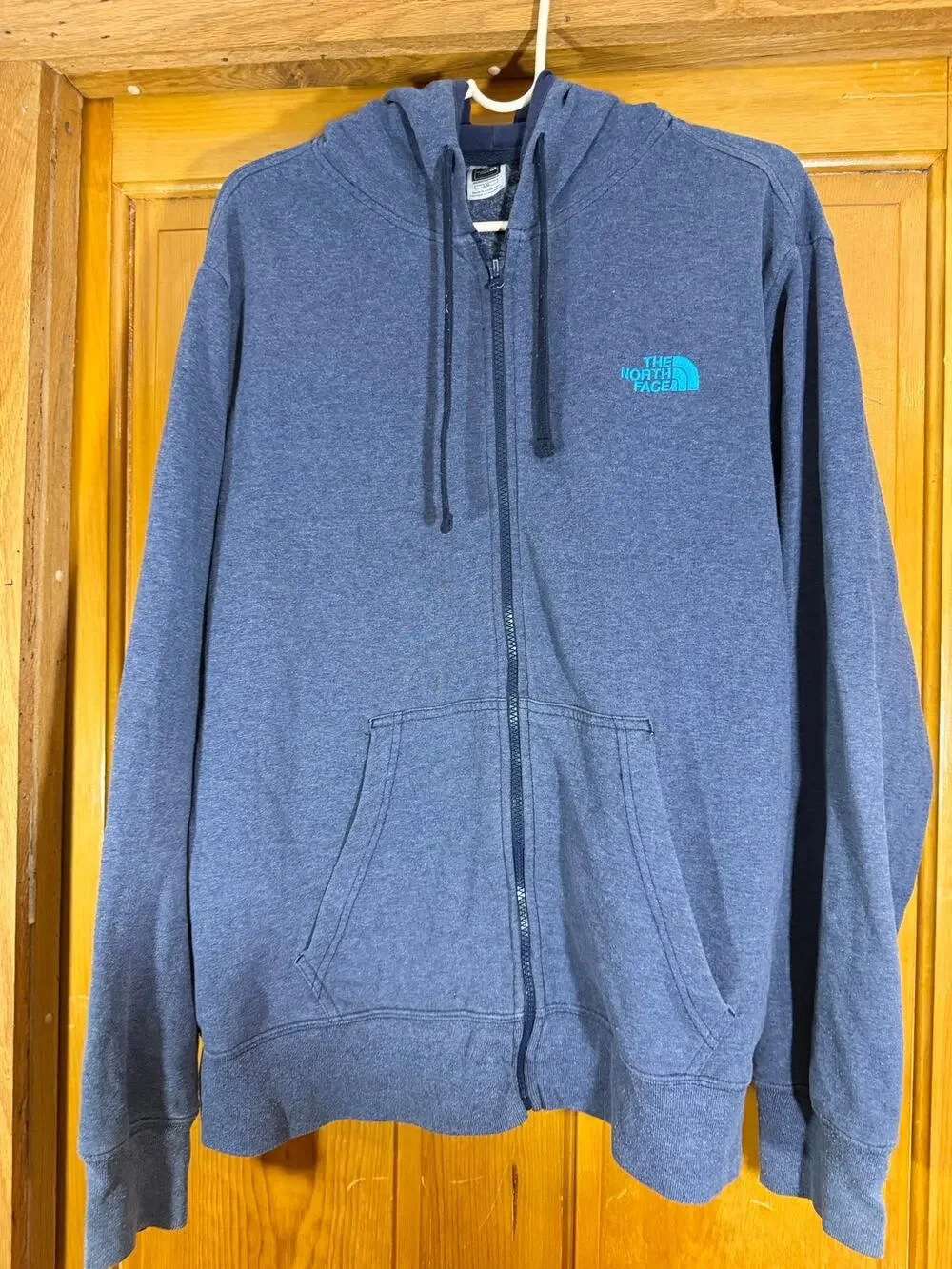 The North Face Mens Full Zip Hoodie Heather Blue Hooded Sweatshirt Large